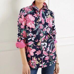 Talbots Modern Classic Shirt Joyful Colorful Floral Blouse Button Up Sz Large